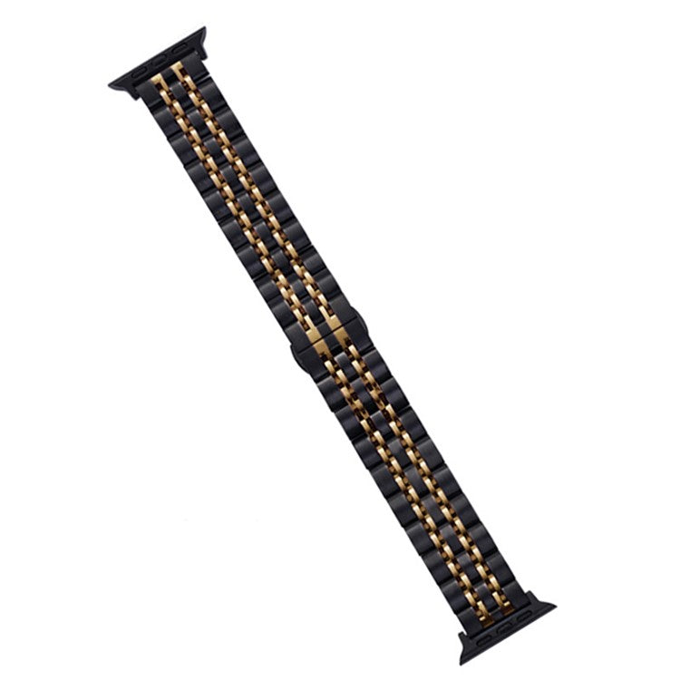 KALEBOL Stainless Steel Band for Apple Watch Series 10 Ultra 9 8 7 SE 6 5 4 3 2 1 46mm 49mm 45mm 44mm 42mm Butterfly Buckle Strap - Black+Gold