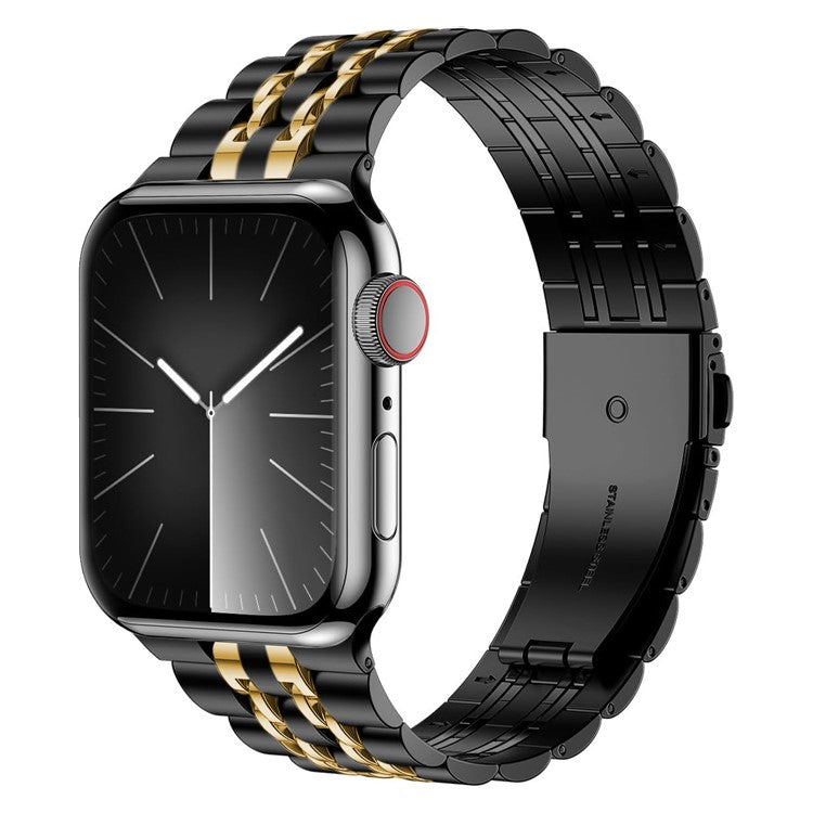KALEBOL Stainless Steel Band for Apple Watch Series 10 Ultra 9 8 7 SE 6 5 4 3 2 1 46mm 49mm 45mm 44mm 42mm Butterfly Buckle Strap - Black+Gold