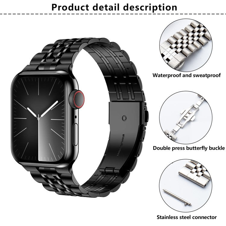 KALEBOL Stainless Steel Band for Apple Watch Series 10 Ultra 9 8 7 SE 6 5 4 3 2 1 46mm 49mm 45mm 44mm 42mm Butterfly Buckle Strap - Black+Gold