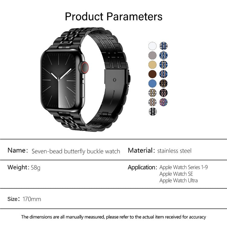 KALEBOL Stainless Steel Band for Apple Watch Series 10 Ultra 9 8 7 SE 6 5 4 3 2 1 46mm 49mm 45mm 44mm 42mm Butterfly Buckle Strap - Black+Gold