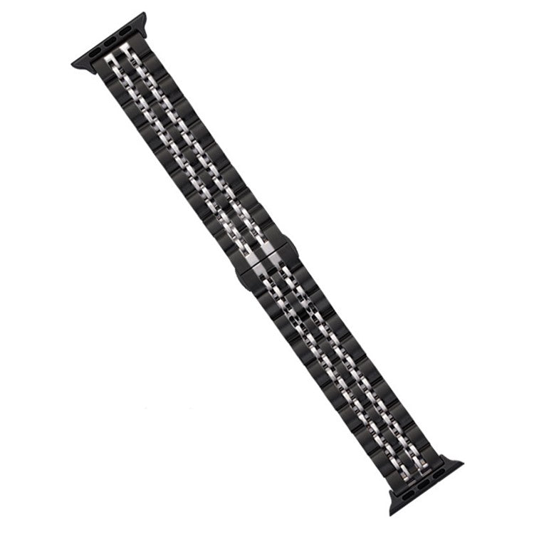 KALEBOL Stainless Steel Band for Apple Watch Series 10 Ultra 9 8 7 SE 6 5 4 3 2 1 46mm 49mm 45mm 44mm 42mm Butterfly Buckle Strap - Black+Silver