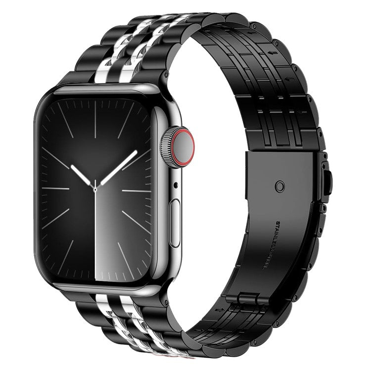 KALEBOL Stainless Steel Band for Apple Watch Series 10 Ultra 9 8 7 SE 6 5 4 3 2 1 46mm 49mm 45mm 44mm 42mm Butterfly Buckle Strap - Black+Silver