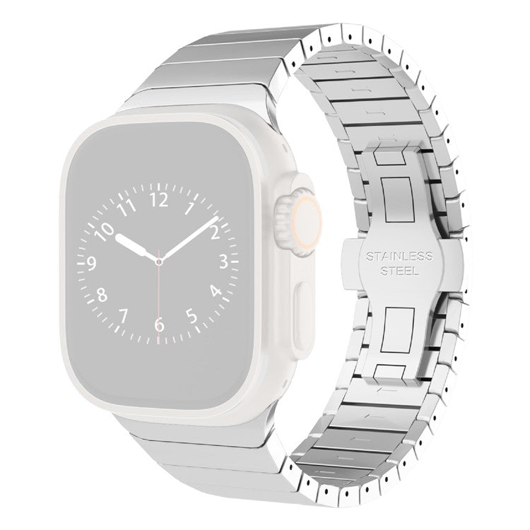 KALEBOL Stainless Steel Watch Band for Apple Watch Series 10 Ultra 9 8 7 SE 6 5 4 3 2 1 46mm 49mm 45mm 44mm 42mm Beaded Bamboo Link Strap - Silver