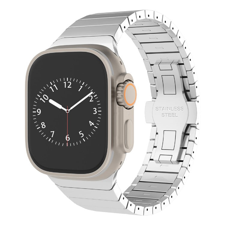 KALEBOL Stainless Steel Watch Band for Apple Watch Series 10 Ultra 9 8 7 SE 6 5 4 3 2 1 46mm 49mm 45mm 44mm 42mm Beaded Bamboo Link Strap - Silver