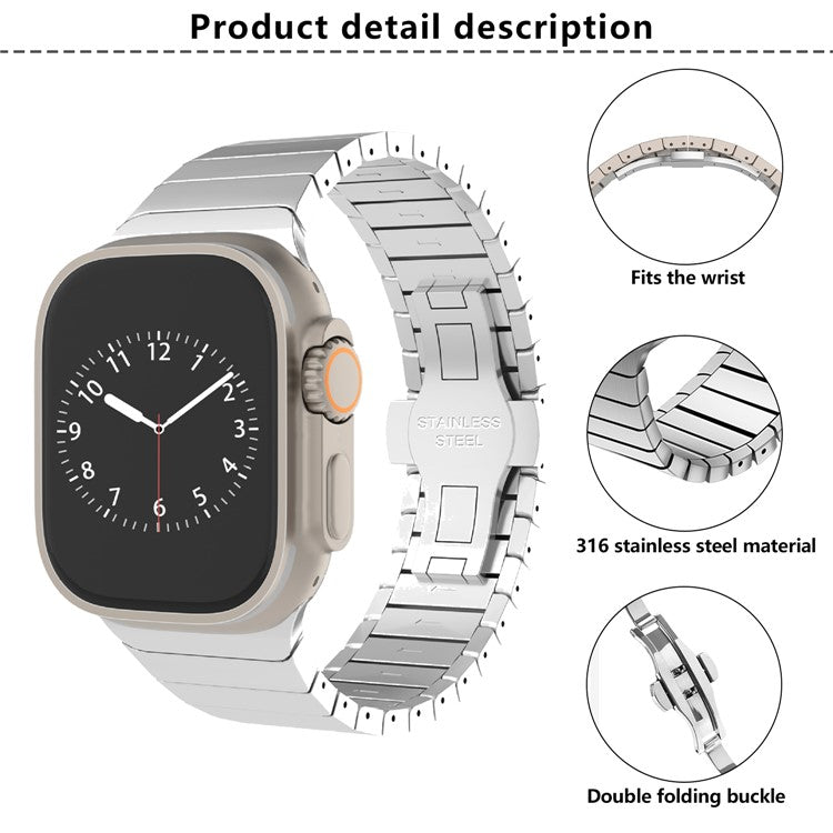 KALEBOL Stainless Steel Watch Band for Apple Watch Series 10 Ultra 9 8 7 SE 6 5 4 3 2 1 46mm 49mm 45mm 44mm 42mm Beaded Bamboo Link Strap - Silver