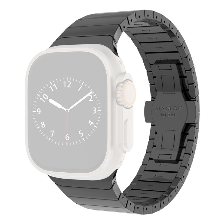 KALEBOL Stainless Steel Watch Band for Apple Watch Series 10 Ultra 9 8 7 SE 6 5 4 3 2 1 46mm 49mm 45mm 44mm 42mm Beaded Bamboo Link Strap - Black