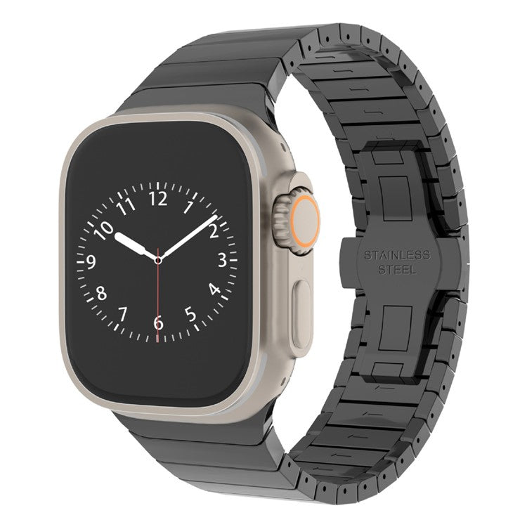 KALEBOL Stainless Steel Watch Band for Apple Watch Series 10 Ultra 9 8 7 SE 6 5 4 3 2 1 46mm 49mm 45mm 44mm 42mm Beaded Bamboo Link Strap - Black