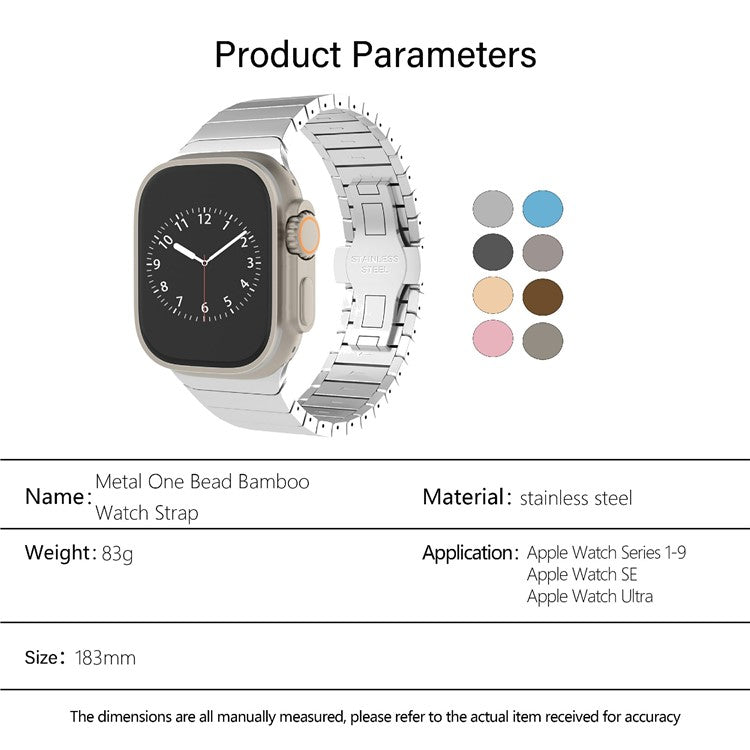 KALEBOL Stainless Steel Watch Band for Apple Watch Series 10 Ultra 9 8 7 SE 6 5 4 3 2 1 46mm 49mm 45mm 44mm 42mm Beaded Bamboo Link Strap - Black