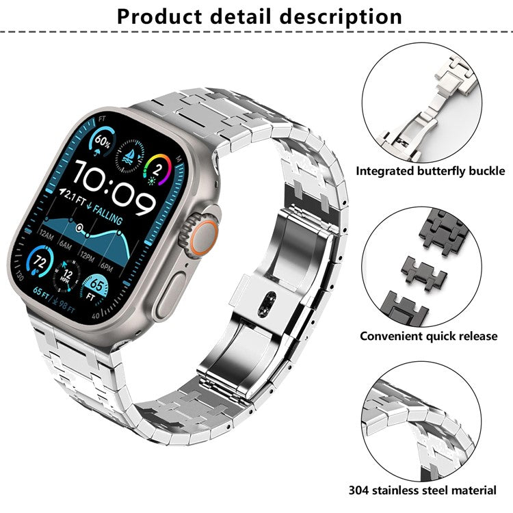 KALEBOL Stainless Steel Watch Band for Apple Watch Series 10 Ultra 9 8 7 SE 6 5 4 3 2 1 46mm 49mm 45mm 44mm 42mm Metal Wrist Strap - Black