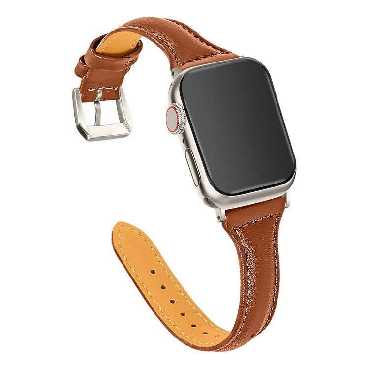 KALEBOL Genuine Cow Leather Band for Apple Watch Series 10 9 8 7 SE 6 5 4 3 2 1 42mm 41mm 40mm 38mm Women Watch Strap - Dark Brown