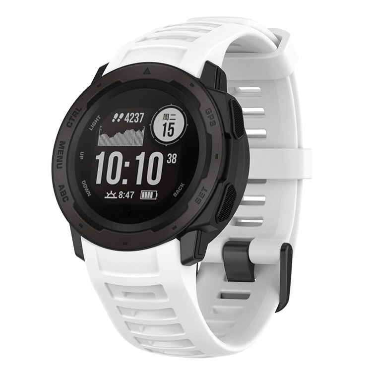 Silicone Watch Band for Garmin Instinct Tactical / Instinct Tide / Instinct 2 / Instinct Wrist Strap with Black Buckle - White