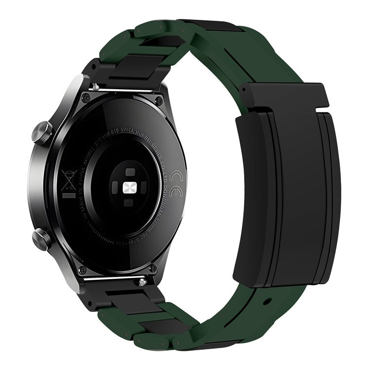 20mm Watch Band For Samsung Galaxy Watch7 44mm  /  40mm  /  Galaxy Watch FE 40mm T-Type Magnetic Clasp Stainless Steel Rubber Strip - Green  /  Black