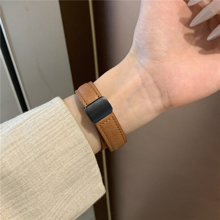 Leather Strap for Apple Watch Series 10 9 8 7 SE 6 5 4 3 2 1 42mm 41mm 40mm 38mm Watch Band Cartoon Cat Design - Brown