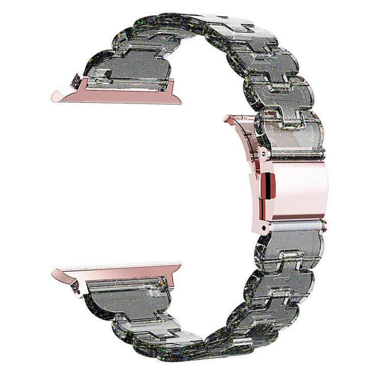 Watch Band for Apple Watch Series 10 9 8 7 SE 6 5 4 3 2 1 42mm 41mm 40mm 38mm Electroplated PC Glitter Sparkle Strap - Transparent Black Glitter
