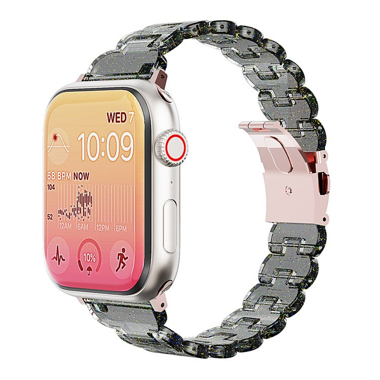 Watch Band for Apple Watch Series 10 9 8 7 SE 6 5 4 3 2 1 42mm 41mm 40mm 38mm Electroplated PC Glitter Sparkle Strap - Transparent Black Glitter