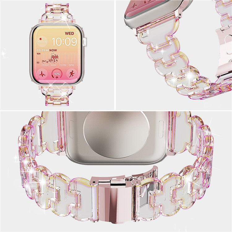 Watch Band for Apple Watch Series 10 9 8 7 SE 6 5 4 3 2 1 42mm 41mm 40mm 38mm Electroplated PC Glitter Sparkle Strap - Transparent Black Glitter