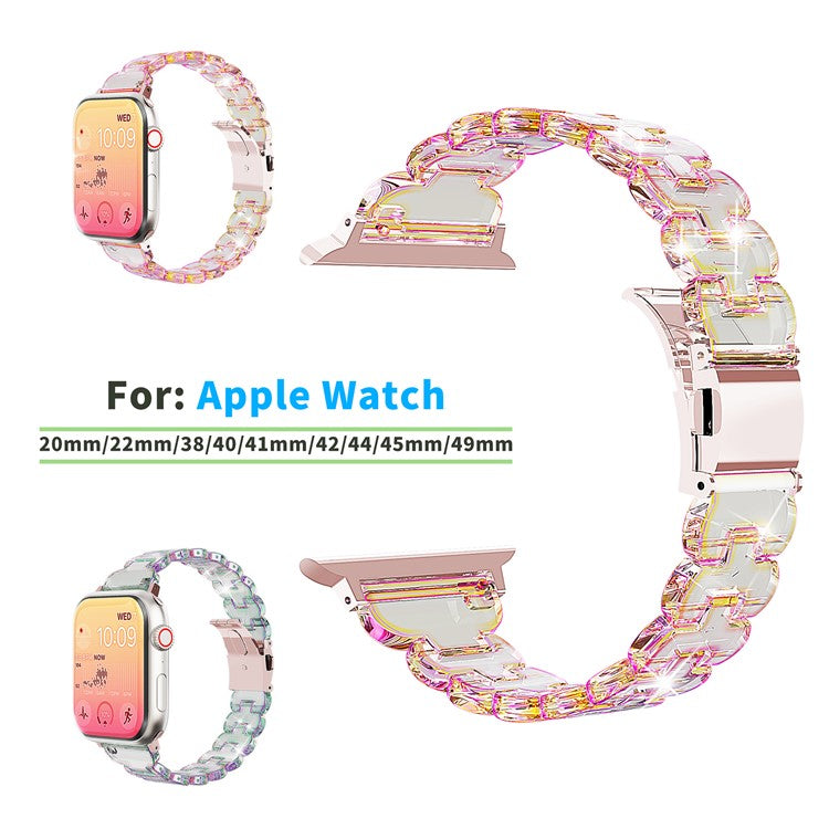 Watch Band for Apple Watch Series 10 9 8 7 SE 6 5 4 3 2 1 42mm 41mm 40mm 38mm Electroplated PC Glitter Sparkle Strap - Transparent Black Glitter