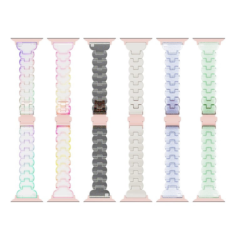 Watch Band for Apple Watch Series 10 9 8 7 SE 6 5 4 3 2 1 42mm 41mm 40mm 38mm Electroplated PC Glitter Sparkle Strap - Transparent Black Glitter