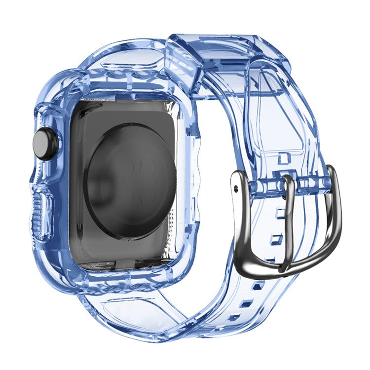 For Apple Watch Series 10 46mm Watch Case with Band Wave Pattern Integrated Watch Strap TPU Adjustable - Blue