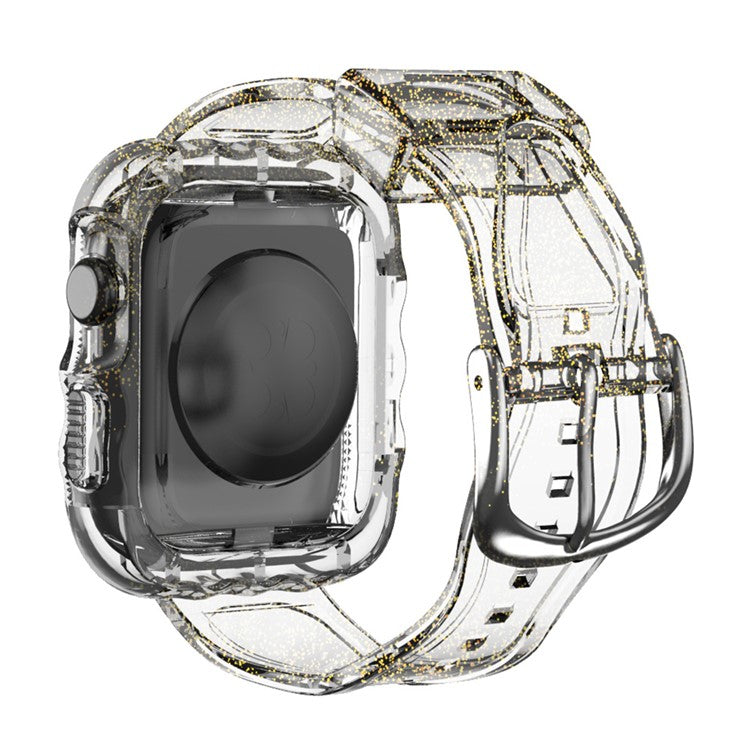 For Apple Watch Series 10 46mm Watch Case with Band Wave Pattern Integrated Watch Strap TPU Adjustable - White Glitter