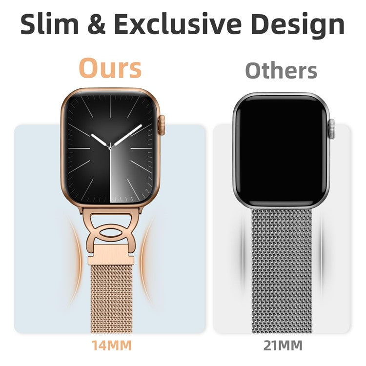 Watch Band For Apple Watch Series 10 9 8 7 SE 6 5 4 3 2 1 42mm 41mm 40mm 38mm Milanese Loop Magnetic Clasp Stainless Steel Metal Strap - Rose Gold