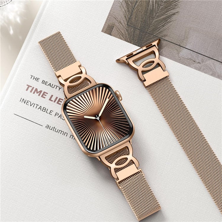 Watch Band For Apple Watch Series 10 9 8 7 SE 6 5 4 3 2 1 42mm 41mm 40mm 38mm Milanese Loop Magnetic Clasp Stainless Steel Metal Strap - Rose Gold
