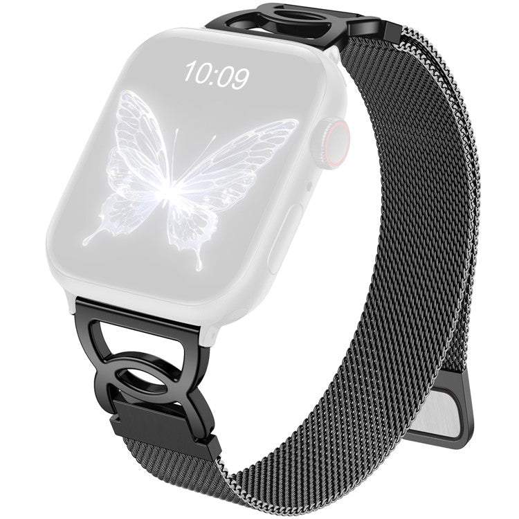 Watch Band For Apple Watch Series 10 Ultra 9 8 7 SE 6 5 4 3 2 1 46mm 49mm 45mm 44mm 42mm Magnetic Clasp Stainless Steel Strip - Black