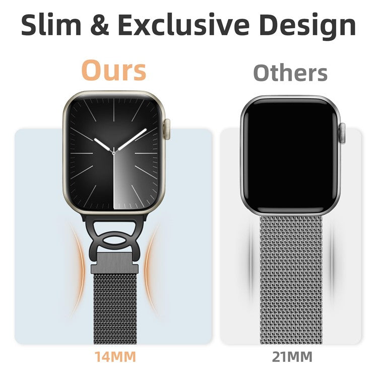 Watch Band For Apple Watch Series 10 Ultra 9 8 7 SE 6 5 4 3 2 1 46mm 49mm 45mm 44mm 42mm Magnetic Clasp Stainless Steel Strip - Black