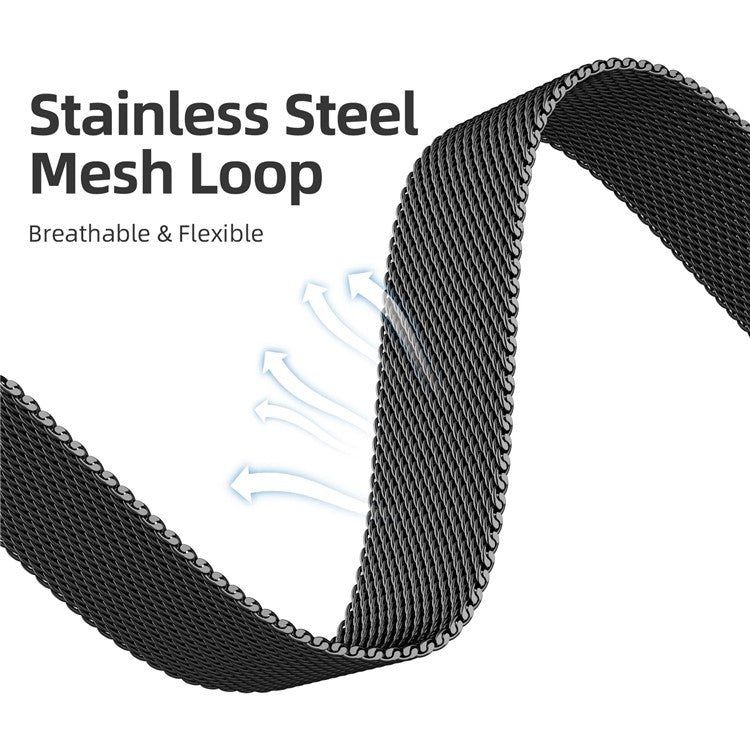 Watch Band For Apple Watch Series 10 Ultra 9 8 7 SE 6 5 4 3 2 1 46mm 49mm 45mm 44mm 42mm Magnetic Clasp Stainless Steel Strip - Black