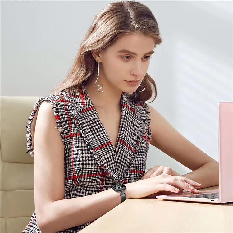 Watch Band For Apple Watch Series 10 Ultra 9 8 7 SE 6 5 4 3 2 1 46mm 49mm 45mm 44mm 42mm Magnetic Clasp Stainless Steel Strip - Black