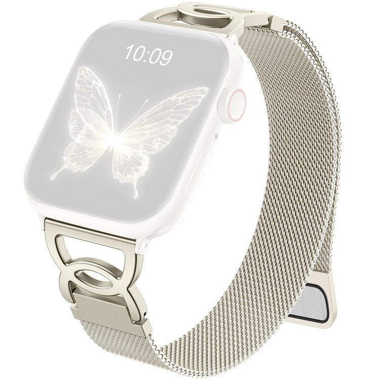 Watch Band For Apple Watch Series 10 Ultra 9 8 7 SE 6 5 4 3 2 1 46mm 49mm 45mm 44mm 42mm Magnetic Clasp Stainless Steel Strip - Starlight