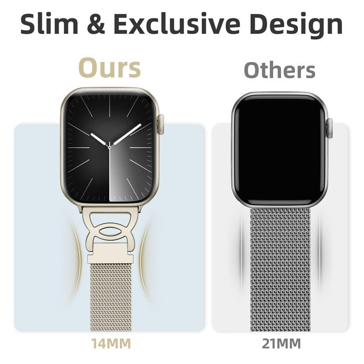 Watch Band For Apple Watch Series 10 Ultra 9 8 7 SE 6 5 4 3 2 1 46mm 49mm 45mm 44mm 42mm Magnetic Clasp Stainless Steel Strip - Starlight