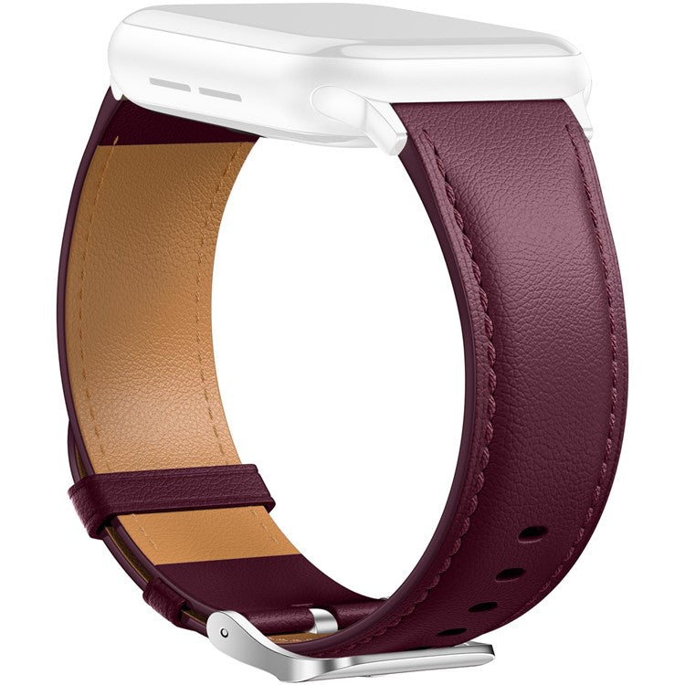 Leather Band For Apple Watch Series 10 9 8 7 SE 6 5 4 3 2 1 42mm 41mm 40mm 38mm Pointed Tail Strap Silver Buckle - Wine Red
