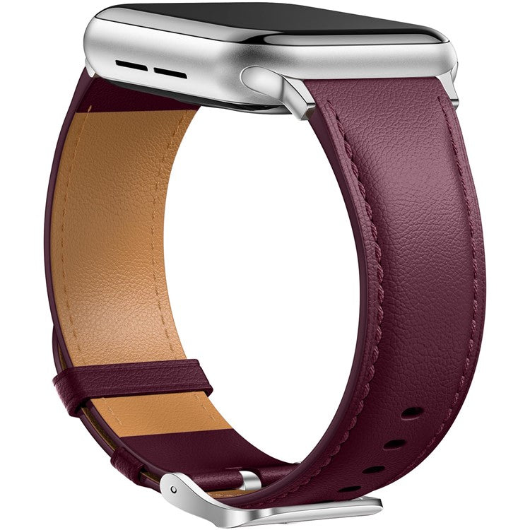 Leather Band For Apple Watch Series 10 9 8 7 SE 6 5 4 3 2 1 42mm 41mm 40mm 38mm Pointed Tail Strap Silver Buckle - Wine Red