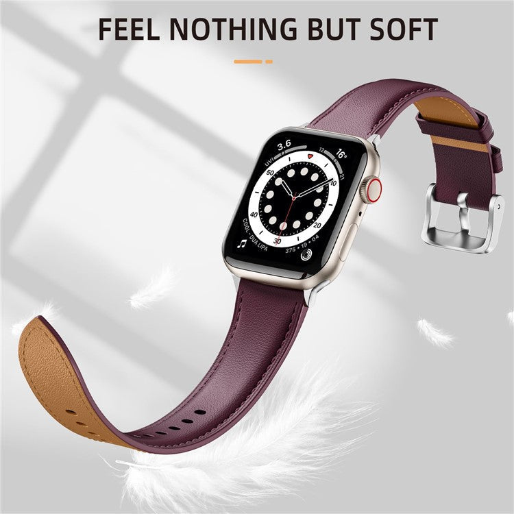 Leather Band For Apple Watch Series 10 9 8 7 SE 6 5 4 3 2 1 42mm 41mm 40mm 38mm Pointed Tail Strap Silver Buckle - Wine Red