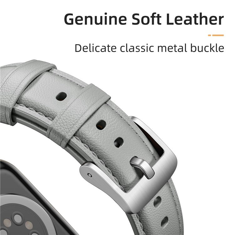 Leather Band For Apple Watch Series 10 Ultra 9 8 7 SE 6 5 4 3 2 1 46mm 49mm 45mm 44mm 42mm Pointed Tail Strap Silver Buckle - Grey