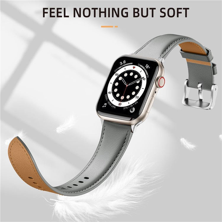 Leather Band For Apple Watch Series 10 Ultra 9 8 7 SE 6 5 4 3 2 1 46mm 49mm 45mm 44mm 42mm Pointed Tail Strap Silver Buckle - Grey