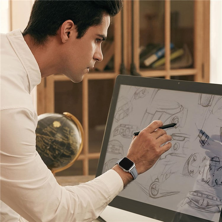 Leather Band For Apple Watch Series 10 Ultra 9 8 7 SE 6 5 4 3 2 1 46mm 49mm 45mm 44mm 42mm Pointed Tail Strap Silver Buckle - Grey