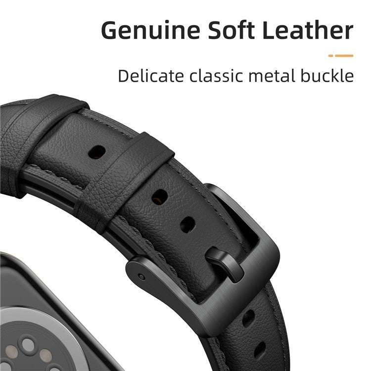 Leather Band For Apple Watch Series 10 9 8 7 SE 6 5 4 3 2 1 42mm 41mm 40mm 38mm Pointed Tail Strap Electroplated Buckle - Black / Black