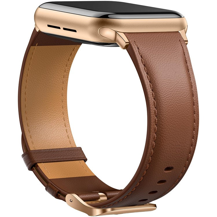 Leather Band For Apple Watch Series 10 9 8 7 SE 6 5 4 3 2 1 42mm 41mm 40mm 38mm Pointed Tail Strap Electroplated Buckle - Brown / Rose Gold