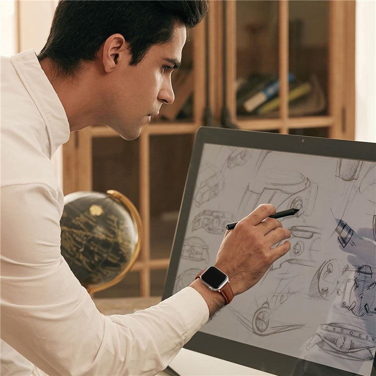 Leather Band For Apple Watch Series 10 9 8 7 SE 6 5 4 3 2 1 42mm 41mm 40mm 38mm Pointed Tail Strap Electroplated Buckle - Brown / Rose Gold