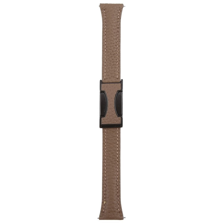 18mm Genuine Cow Leather Strap for Garmin Venu 3S  /  Forerunner 265S  /  Forerunner 255S Litchi Texture Magnetic Buckle Watch Band - Tan