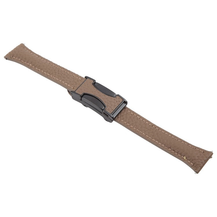 18mm Genuine Cow Leather Strap for Garmin Venu 3S  /  Forerunner 265S  /  Forerunner 255S Litchi Texture Magnetic Buckle Watch Band - Tan