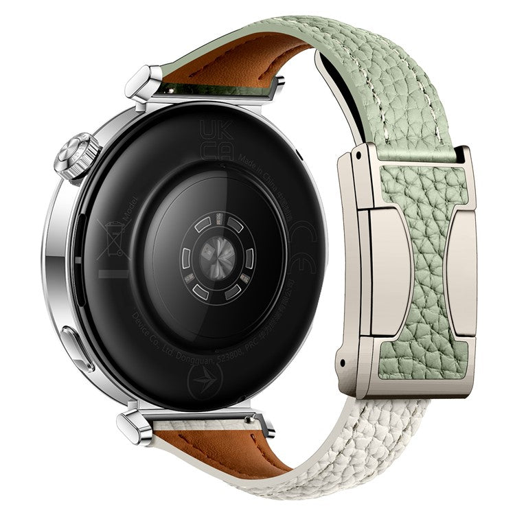 18mm Genuine Cow Leather Strap for Garmin Venu 3S  /  Forerunner 265S  /  Forerunner 255S Litchi Texture Magnetic Buckle Watch Band - Green+Beige