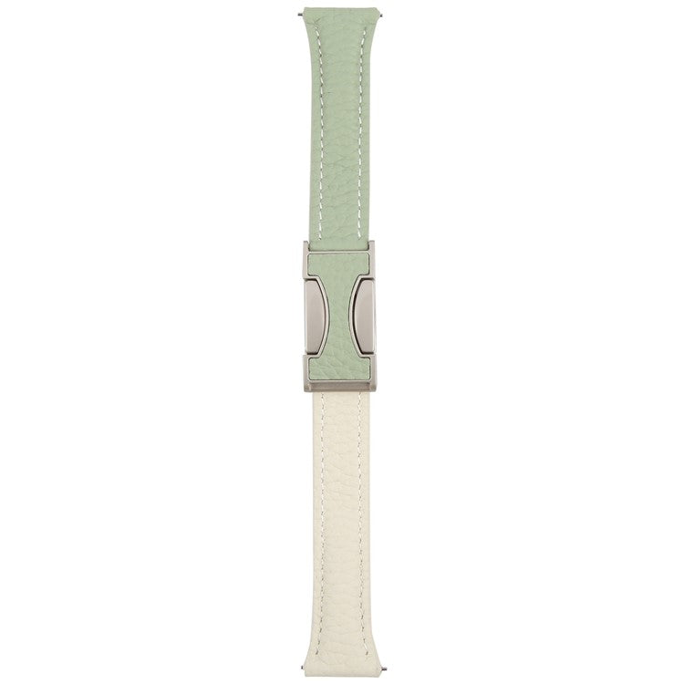 18mm Genuine Cow Leather Strap for Garmin Venu 3S  /  Forerunner 265S  /  Forerunner 255S Litchi Texture Magnetic Buckle Watch Band - Green+Beige