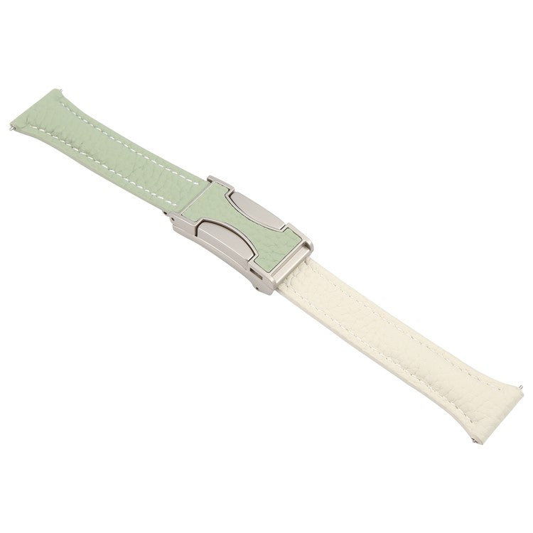 18mm Genuine Cow Leather Strap for Garmin Venu 3S  /  Forerunner 265S  /  Forerunner 255S Litchi Texture Magnetic Buckle Watch Band - Green+Beige