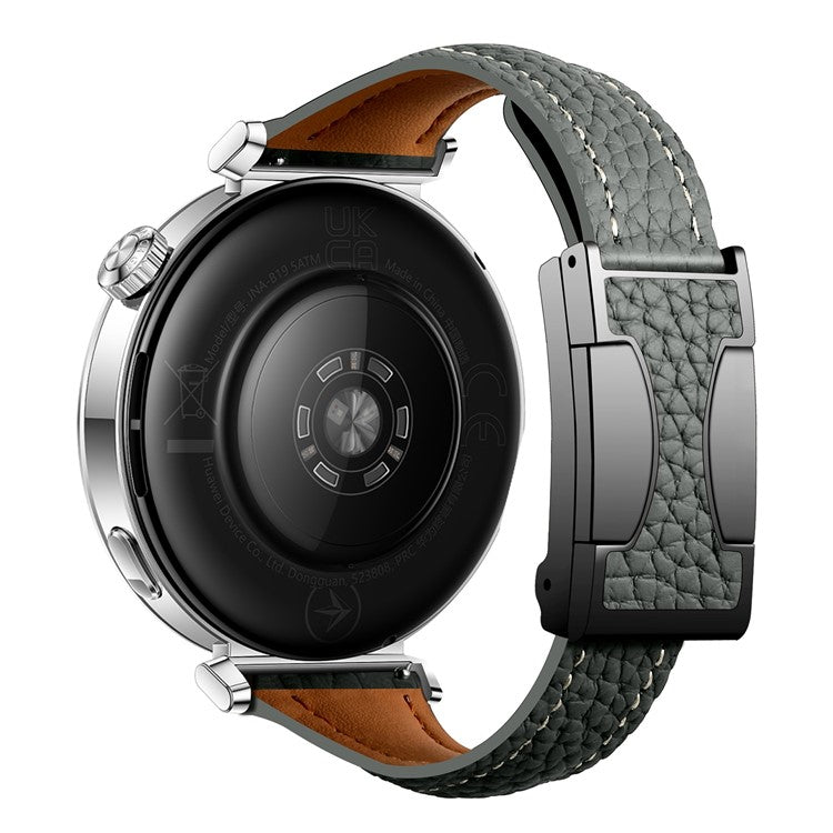 20mm Genuine Cow Leather Strap for Samsung Galaxy Watch7 44mm / 40mm / Huawei Watch GT 3 42mm Litchi Texture Magnetic Watch Band - Blackish Green