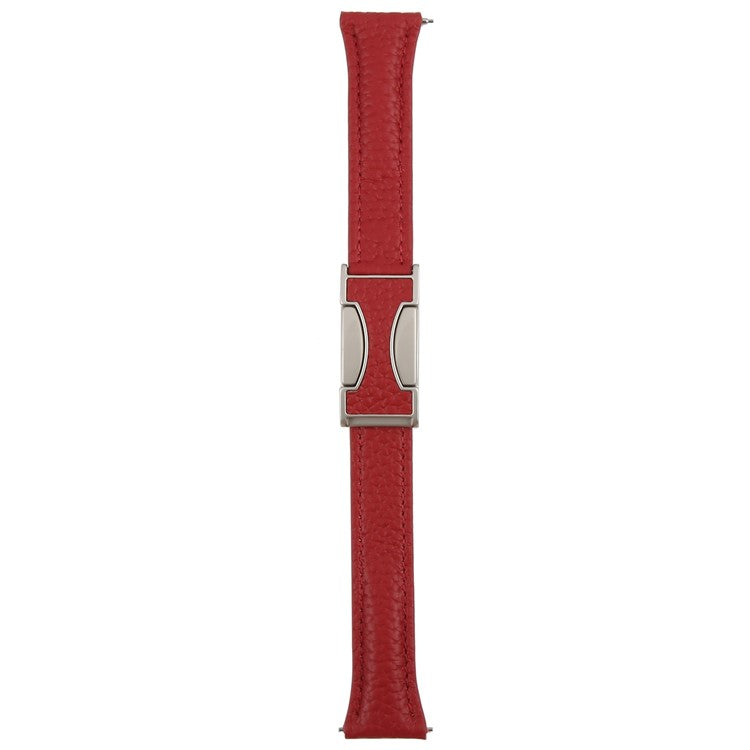 22mm Genuine Cow Leather Strap for Huawei Watch GT 5 Pro 46mm / GT 5 46mm / GT 4 46mm Litchi Texture Magnetic Buckle Watch Band - Red