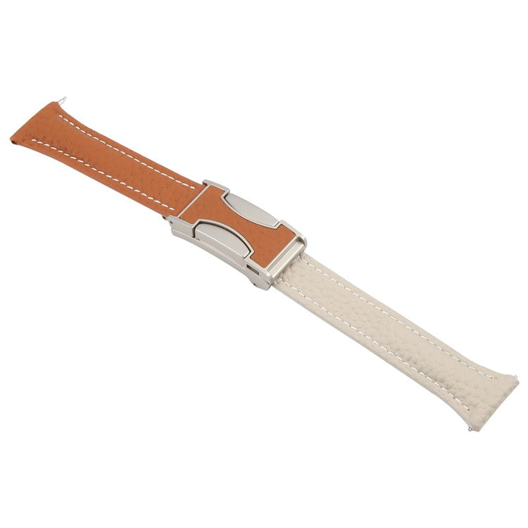 22mm Genuine Cow Leather Strap for Huawei Watch GT 5 Pro 46mm / GT 5 46mm / GT 4 46mm Litchi Texture Magnetic Buckle Watch Band - Brown+Light Grey