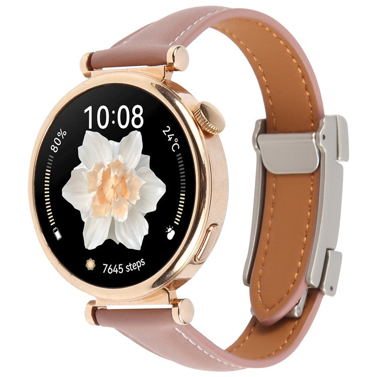 18mm Genuine Cow Leather Strap for Garmin Venu 3S / Forerunner 265S / Forerunner 255S Flat Texture Magnetic Buckle Watch Band - Smoky Purple